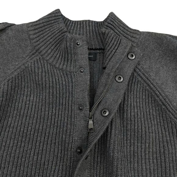 Banana Republic Sweater Men XL Gray Wool Ribbed Pullover Heavyweight Epaulettes - Picture 3 of 12